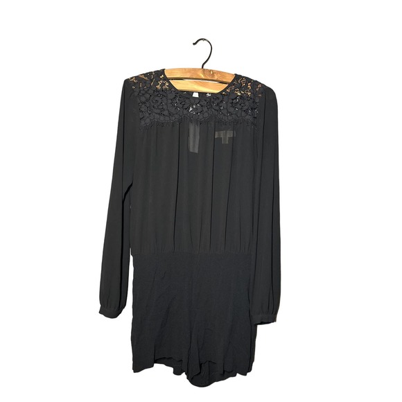 Michael Kors Womens Romper‎ Lace on Top Insert Long Sleeve Solid Black Size 8 - Picture 1 of 3